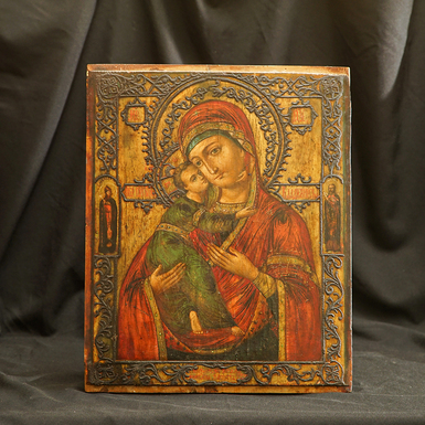 Старинная икона Владимирской Божьей Матери второй половины 19 века, Слобожанщина (без реставрации)