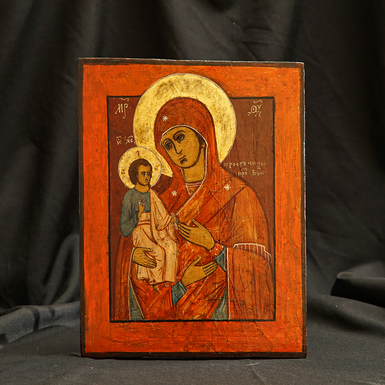 Antique icon of the Mother of God of Trojeručica from the mid-19th century, Kholuy