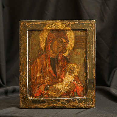 Antique icon of Nursing Madonna from the second half of the 18th century
