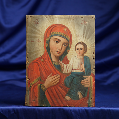 Icon of the Tikhvin Mother of God, late 19th – early 20th century, Central regions of Ukraine (without restoration)