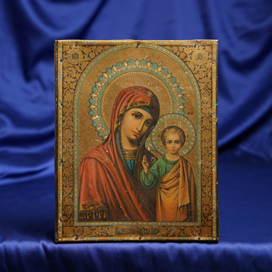 Старинная икона Казанской Божией Матери конца 19 века, фабрика Жако