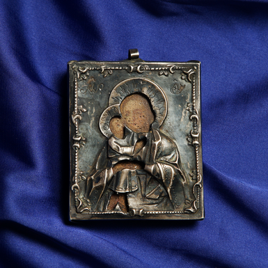 Antique personal icon in a silver frame “Recovery of the Dead” of the first half of the 19th century