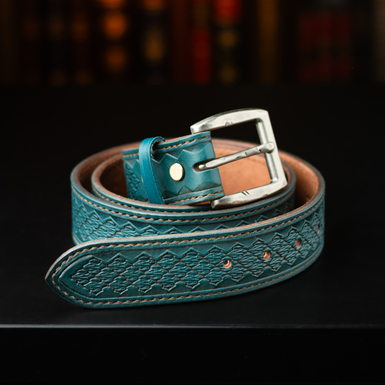 "Retronic" handmade leather men's belt (blue)