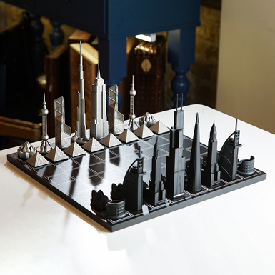 Stainless steel chess "Famous towers" from Skyline Chess