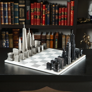 "New York" chess set with marble board from Skyline Chess (38х38 см)