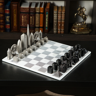 "Paris and London" chess set with marble board from Skyline Chess
