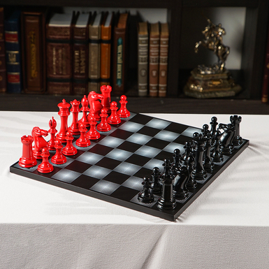 Steel Series: Red vs. Black - Staunton steel chess set on wooden board by Skyline Chess (38 x 38 см) класичні