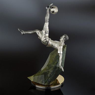 Dynamic sculpture "Pele's Impact" (bronze, silver, brass, unakite) by Lobortas