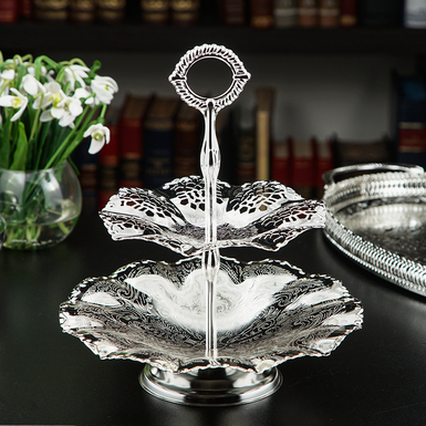 Two-tier silver plated fruit bowl on a leg "Harmony" by Queen Anne, UK