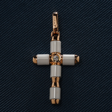 Крестик из розового золота с белым бриллиантом "Stellato" от Baraka