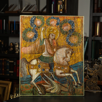 Старинная икона Георгия Победоносца последней четверти 19 века, Черниговщина