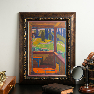 Картина "Вид с веранды", Зеновий Флинта, 1966 год (бумага, темпера; размер 42х29 см)