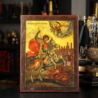 Antique icon of St. George the Victorious, early 20th century, Ukraine