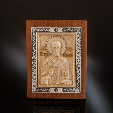 Travel icon "St. Andrew the First-Called" (bone, mammoth ivory, silver, wood) by Lobortas