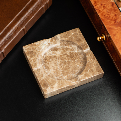 Handmade square ashtray "Square Marble" made of light brown marble by MARKAM