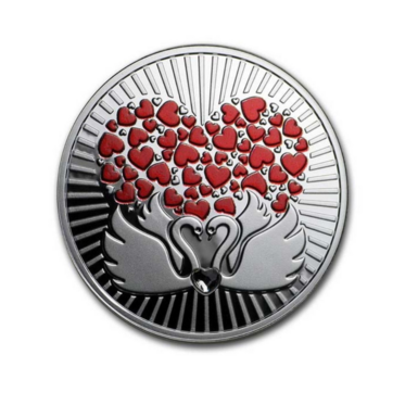 Подарочная серебряная монета "Лебеди любви", 500 франков