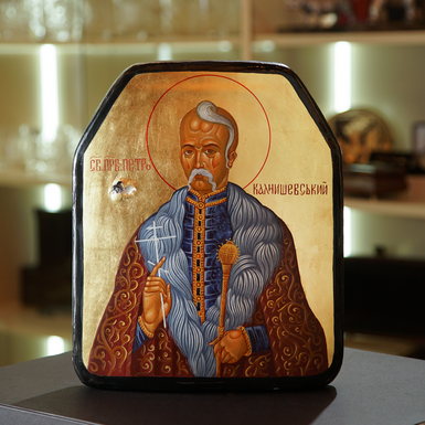 Икона на бронепластине Св. Петра Калнышевского