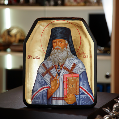Икона на бронепластине святителя Луки Крымского