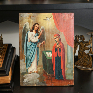 Antique Ukrainian folk icon of Annunciation of the late 19th century , Central regions of Ukraine (without restoration)
