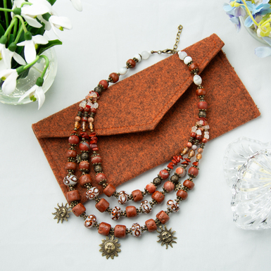 "Life Amulet" 3-row necklace made of handmade terracotta ceramics