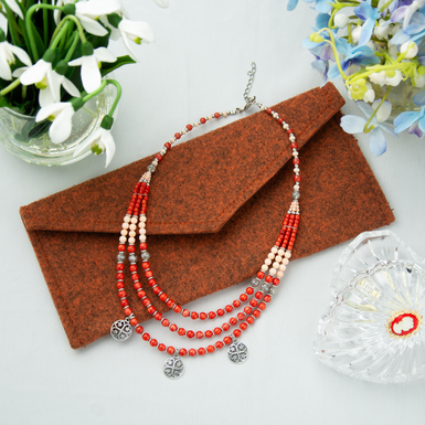 Coral necklace "Life" 3-row