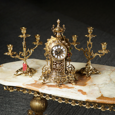 Set of bronze clock and two "Elegance" candelabras by Virtus