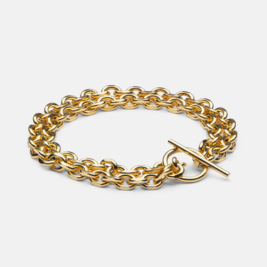 Gold plated steel bracelet "Double chain" (size XL) by Skultuna