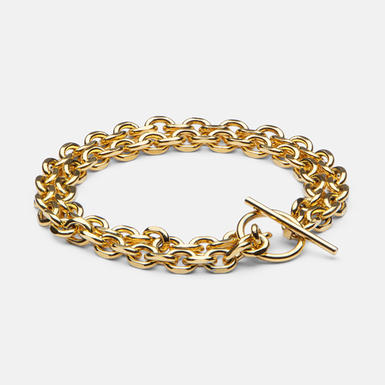 Gold plated steel bracelet "Double chain" (size L) by Skultuna (unisex)