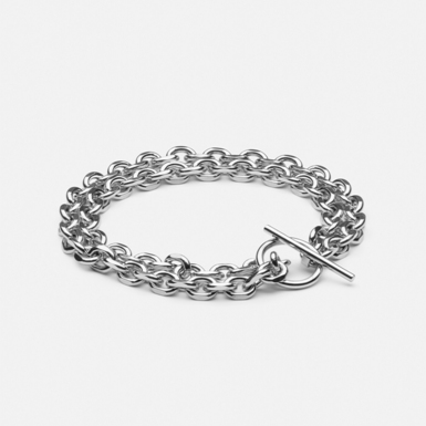 Silver plated steel bracelet "Double silver chain" (size M) by Skultuna