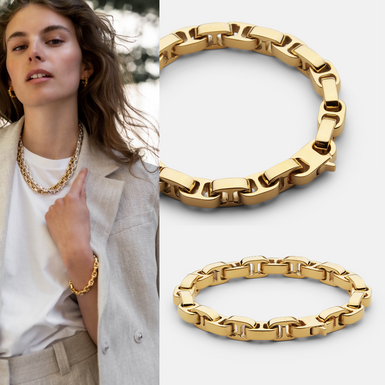 Gold plated steel bracelet "Bicycle chain" (size M) by Skultuna (unisex)