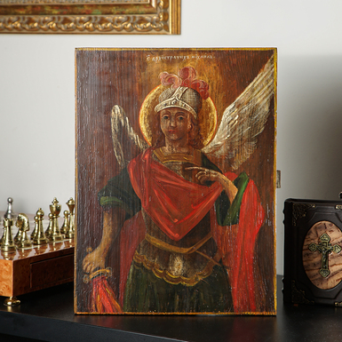 Ukrainian antique folk icon of the Archangel Michael from the last quarter of the 19th century, Zhytomyr region