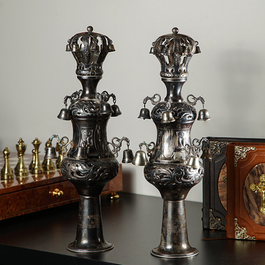 Пара старинных серебряных кетеров Торы "Wilth" ручной работы, 19 век 1835-1872 год (516 г и 496 г)