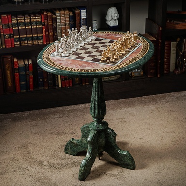 Шахматы ручной работы с мраморным столом и бронзовыми фигурками "Эллада"