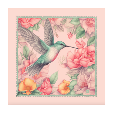 Shawl made of natural silk "Peach bird" by FAMA (limited collection, 65х65 см)