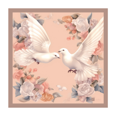 Shawl made of natural silk "Чисте кохання,голуби, голуби, весільна, любов" by FAMA (limited collection, 65х65 см)