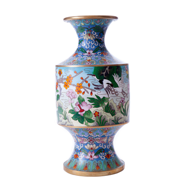 Раритетная ваза клуазоне "Журавли в сакуре", Китай, вторая половина 20-го века