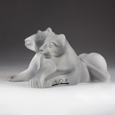 Rare crystal figurine "Lions" by Lalique, France, second half of the 20th century