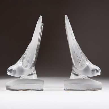 Rare crystal bookends "Swallows" by Lalique, France, second half of the 20th century