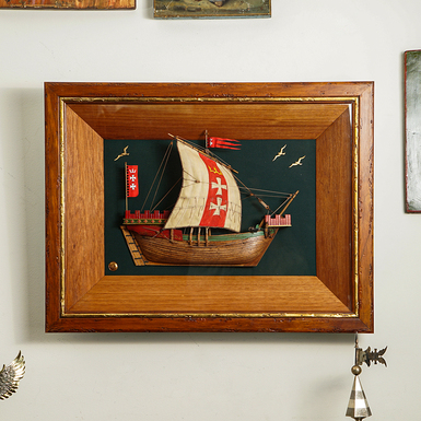 Decorative wooden Viking ship in a "Cogg" frame (50x70 cm)