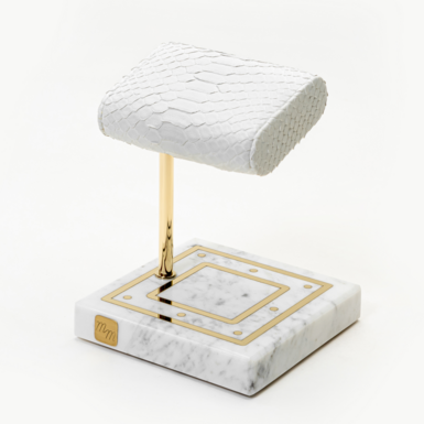 Elegance watch stand in Italian marble, python and brass by Michel Maloch