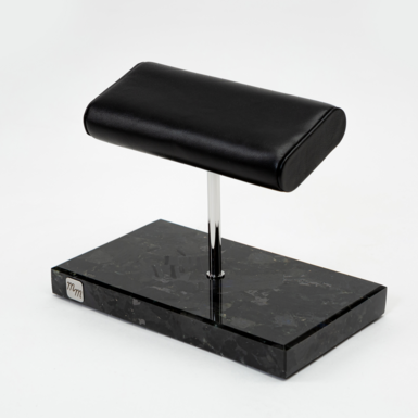 "Classicade" watch stand for two made of labradorite, Italian leather and aluminum