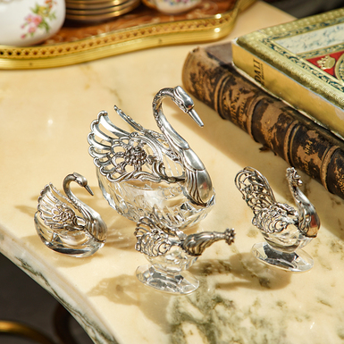Rare silver spice set "Birds", France, second half of the 20th century