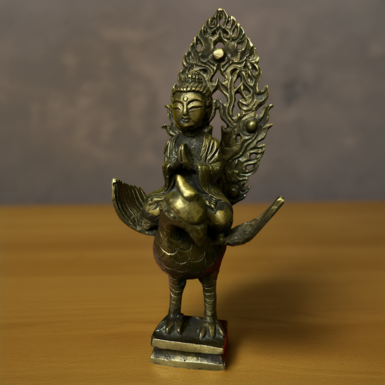 Antique bronze sculpture "Buddha on a Peacock", Nepal