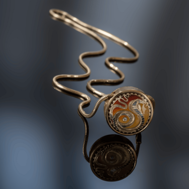 Gold pendant with diamond, enamel "Snake" by Lobortas