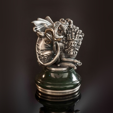 Seal "Lion" (silver, gold, diamonds, jade) by Lobortas