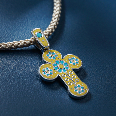 Body silver cross "Flowers" by Lobortas