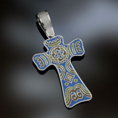 Body cross in silver and enamel by Lobortas 