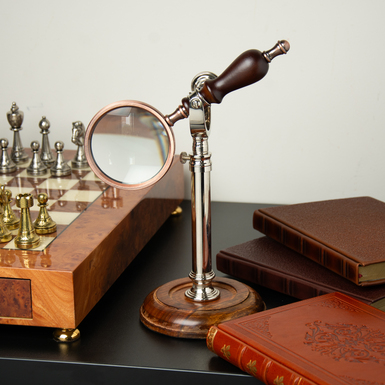 Handcrafted "Aston" desktop reading magnifier on a stand by Ross London