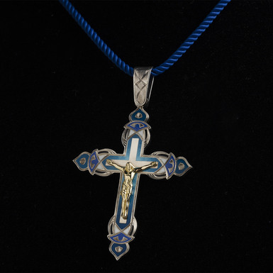 Body cross made of silver 925, gold 750 and enamel from Lobortas