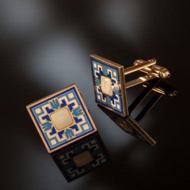 Cufflinks "Ukraine" made of brass, enamel and amber from Lobortas